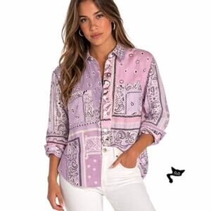 NWT Amiri Lavender Bandana Reconstructed Flannel Button Shirt XL